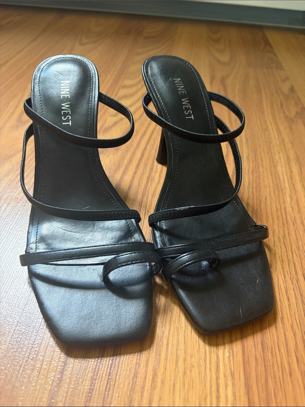 Nine West Black Strappy Square-Toe Block Heels